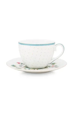 Tasse & Untertasse Jolie Punkte Gold Blau