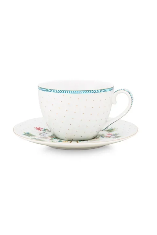 Tasse & Untertasse Jolie Punkte Gold Blau