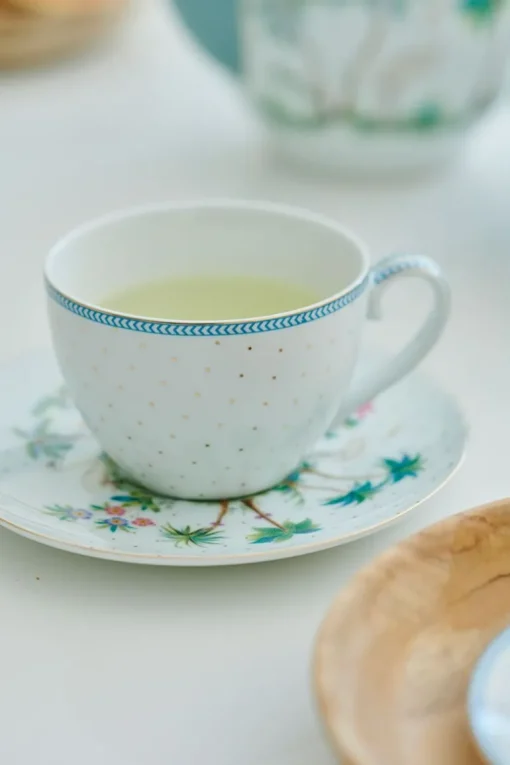 Tasse & Untertasse Jolie Punkte Gold Blau