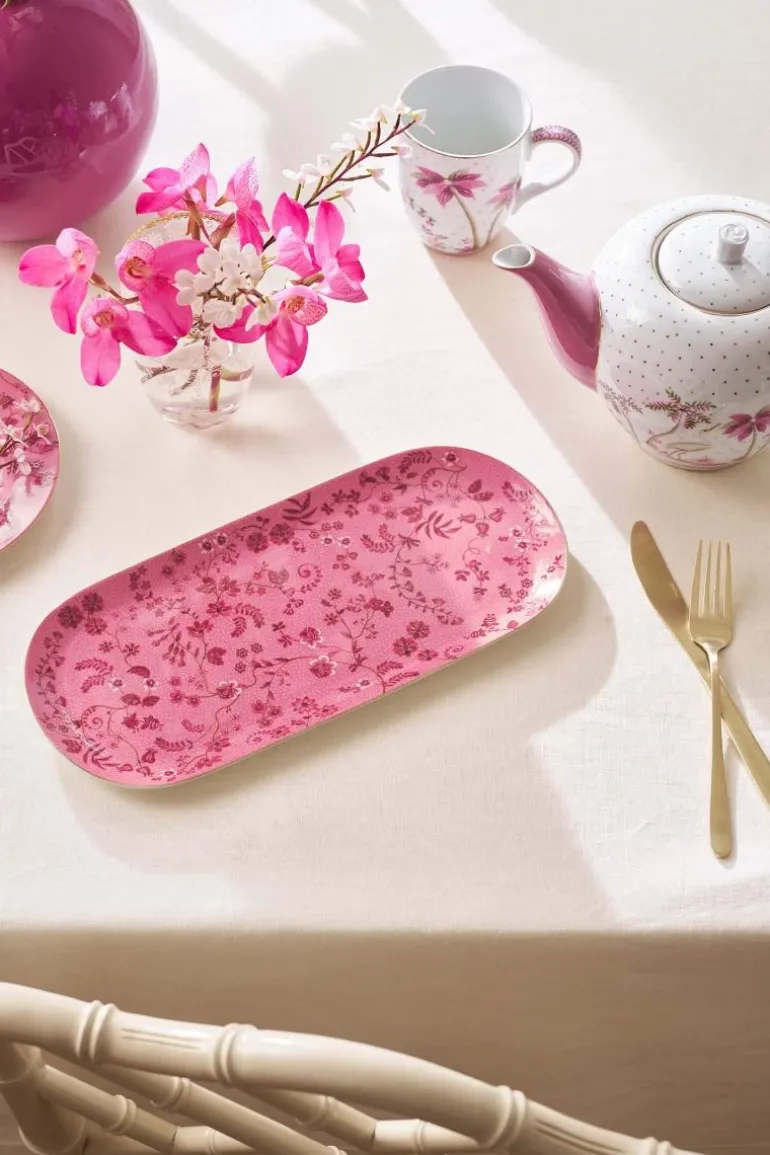 Tortenteller Rechteckig Jolie Blumen Rosa