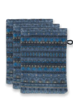 Waschlappen Set/3 Geometric Print Dunkelblau 16x22cm