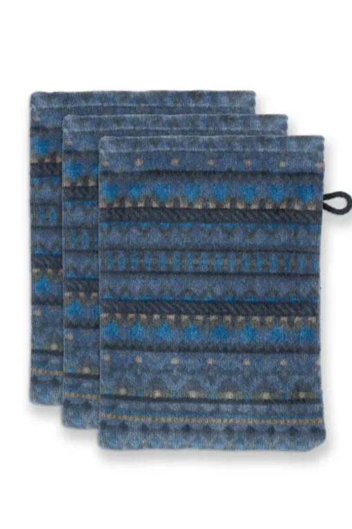 Waschlappen Set/3 Geometric Print Dunkelblau 16x22cm